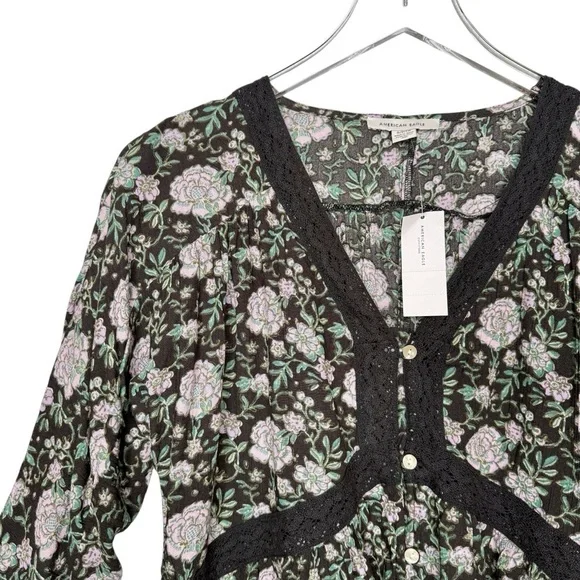 NEW American Eagle Witchy Dark Floral Long SleeveCottage Core Blouse Sz S - Picture 2 of 9